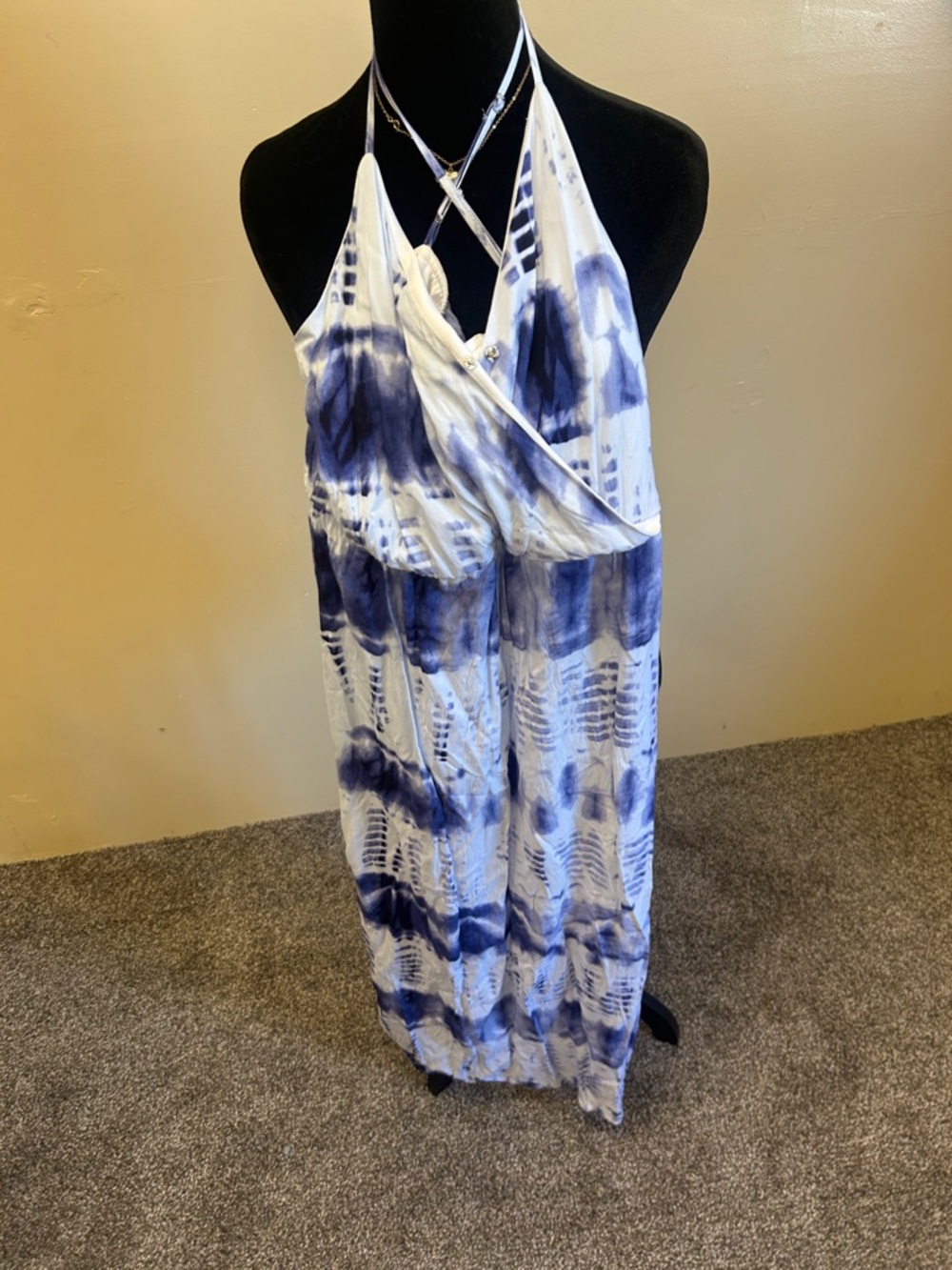 Charming Tie-Dye Maxi Dress - Navy & White - Picture 3 of 6